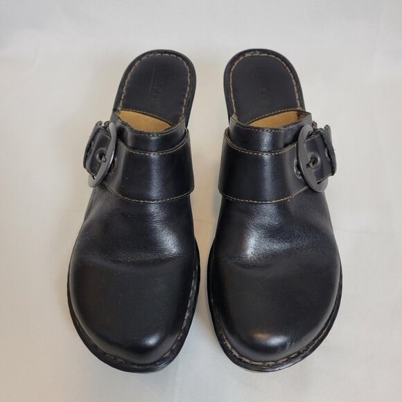 Born Black Leather Slip On Heeled Monk Strap Buckle Clogs Women's 10 (EU 42) - Picture 3 of 8